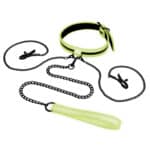 Selvlysende halsbånd med brystvorteklemmer og snor