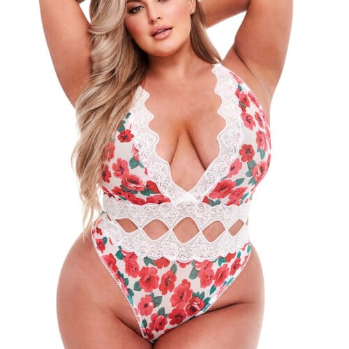 White Floral Lace Teddy Xl